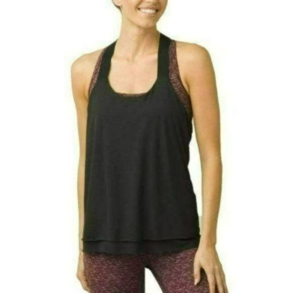 Prana Tonga Women's Medium Black Double Layer Scoop Neck Activewear Tank Top - Picture 1 of 9